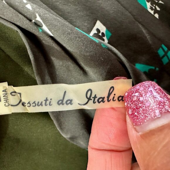 MIKAEL AGHAL Silk Dress Made in Italy Pleated Sheath Novelty Print - Picture 7 of 16